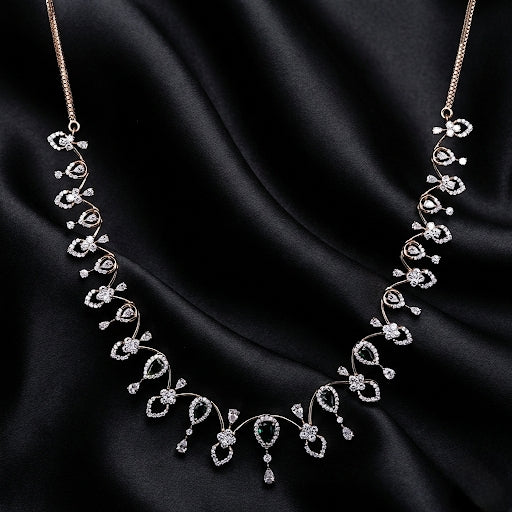 Teardrop Loop Necklace |4.3 Carats Round &amp; Pear-Cut Lab Diamonds |1.22ct Green Accents