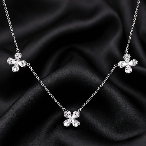 1.61 ct Triple Floral Motif Diamond Necklace in White Gold