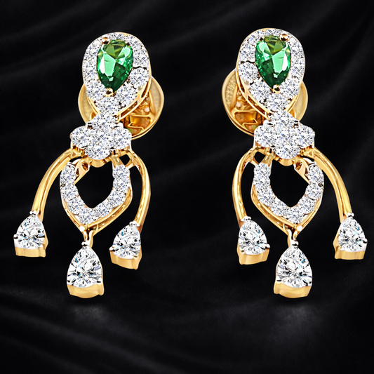 Emerald Halo Cascade Danglers | 0.72ct Lab Diamonds | 0.29ct Green Pear Stones