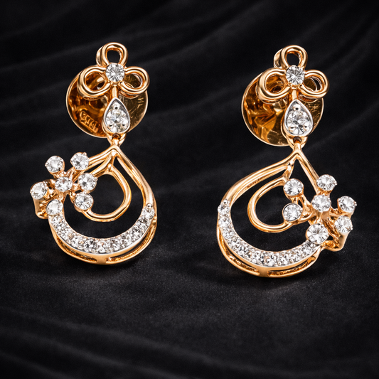 Swirl dropearrings with Teardrop Frame| 0.16ct Round cuts