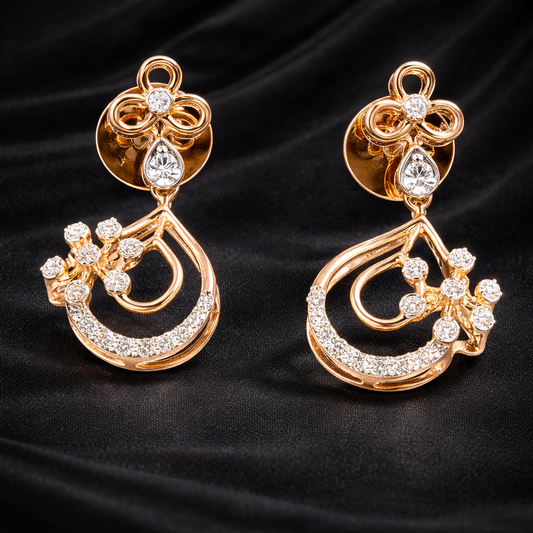 Swirl dropearrings with Teardrop Frame| 0.16ct Round cuts