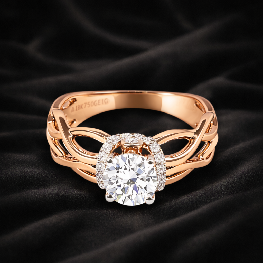 0.92 ct Round Solitaire in Twisted Branch Design with Halo