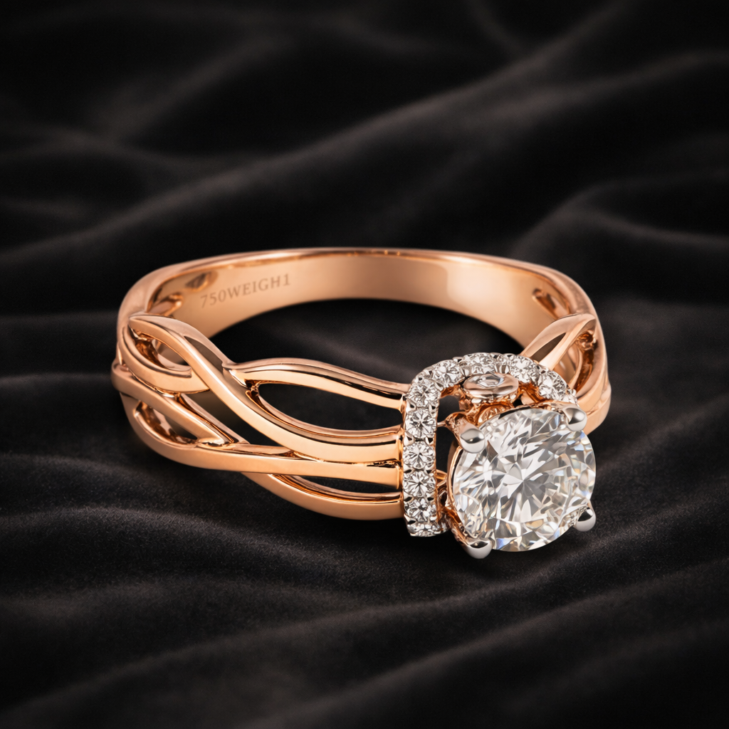 0.92 ct Round Solitaire in Twisted Branch Design with Halo