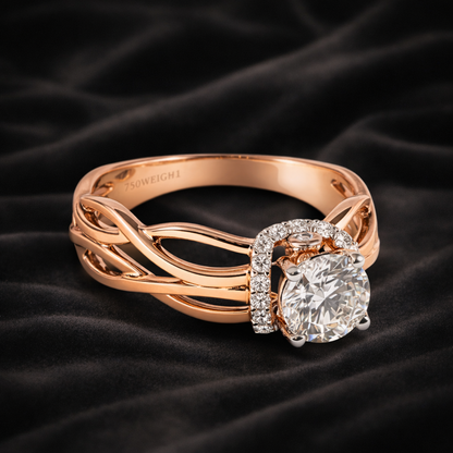 0.92 ct Round Solitaire in Twisted Branch Design with Halo