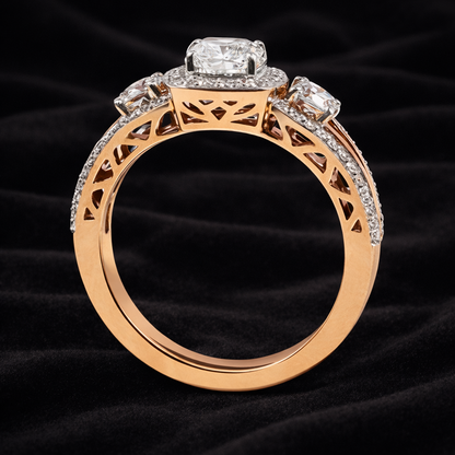 1.80ct Cushion-Cut Diamond Halo Ring with Side Solitaires
