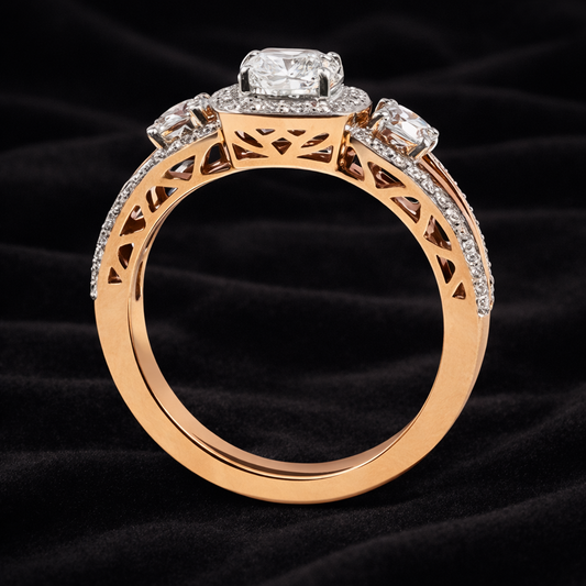 1.80ct Cushion-Cut Diamond Halo Ring with Side Solitaires