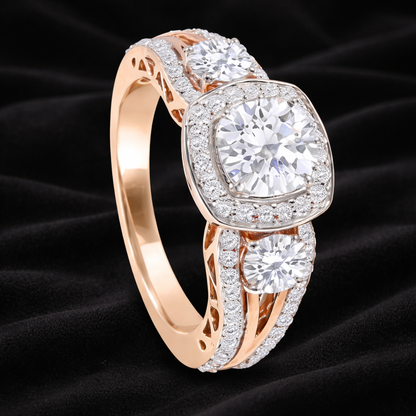 1.80ct Cushion-Cut Diamond Halo Ring with Side Solitaires
