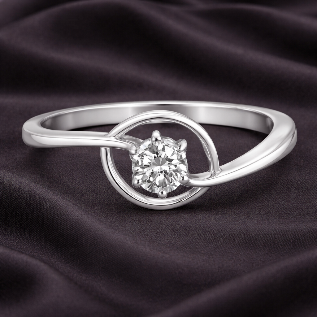 Elegant Twisted Band Ring with 0.18 Carat Round Solitaire Diamond