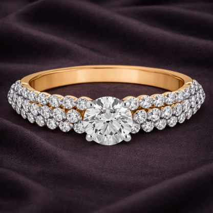 0.49 Carat Diamond Solitaire Ring with Three-Row Diamond-Studded band