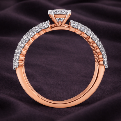 0.49 Carat Diamond Solitaire Ring with Three-Row Diamond-Studded band