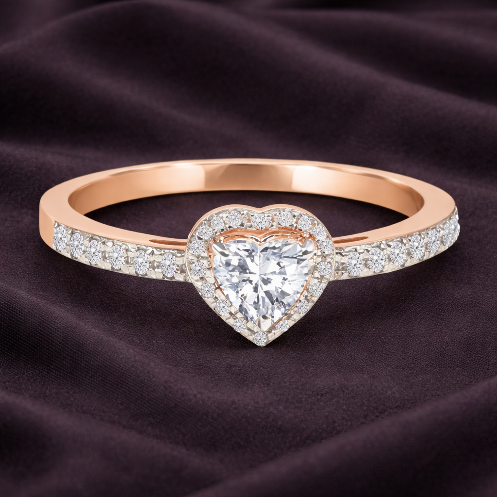 0.29 Carat Heart-Shaped Lab-Grown Diamond Ring with Halo and Diamond-Encrusted Band