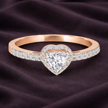 0.29 Carat Heart-Shaped Lab-Grown Diamond Ring with Halo and Diamond-Encrusted Band