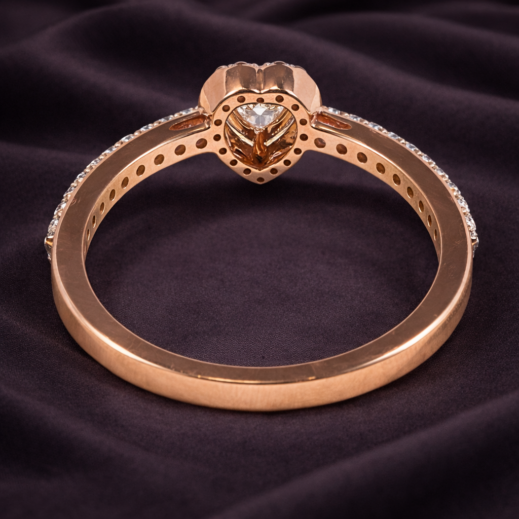 0.29 Carat Heart-Shaped Lab-Grown Diamond Ring with Halo and Diamond-Encrusted Band
