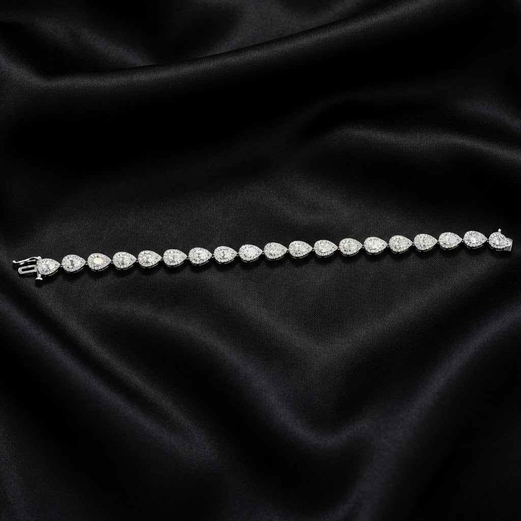 7ct Lab-Grown Pear and Round Diamond Halo Link Bracelet