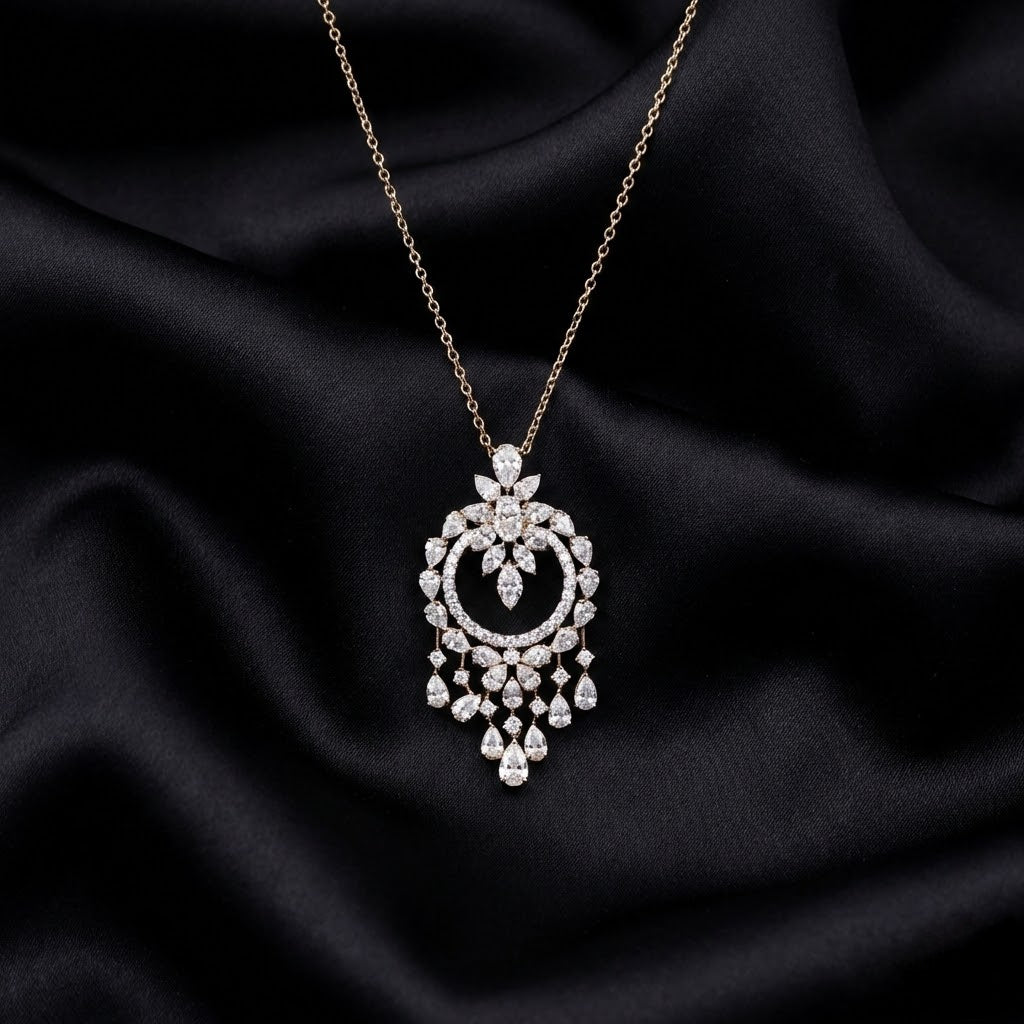 7ct Lab-Grown Diamond Floral Dreamcatcher Pendant with Cascading Pear Diamonds