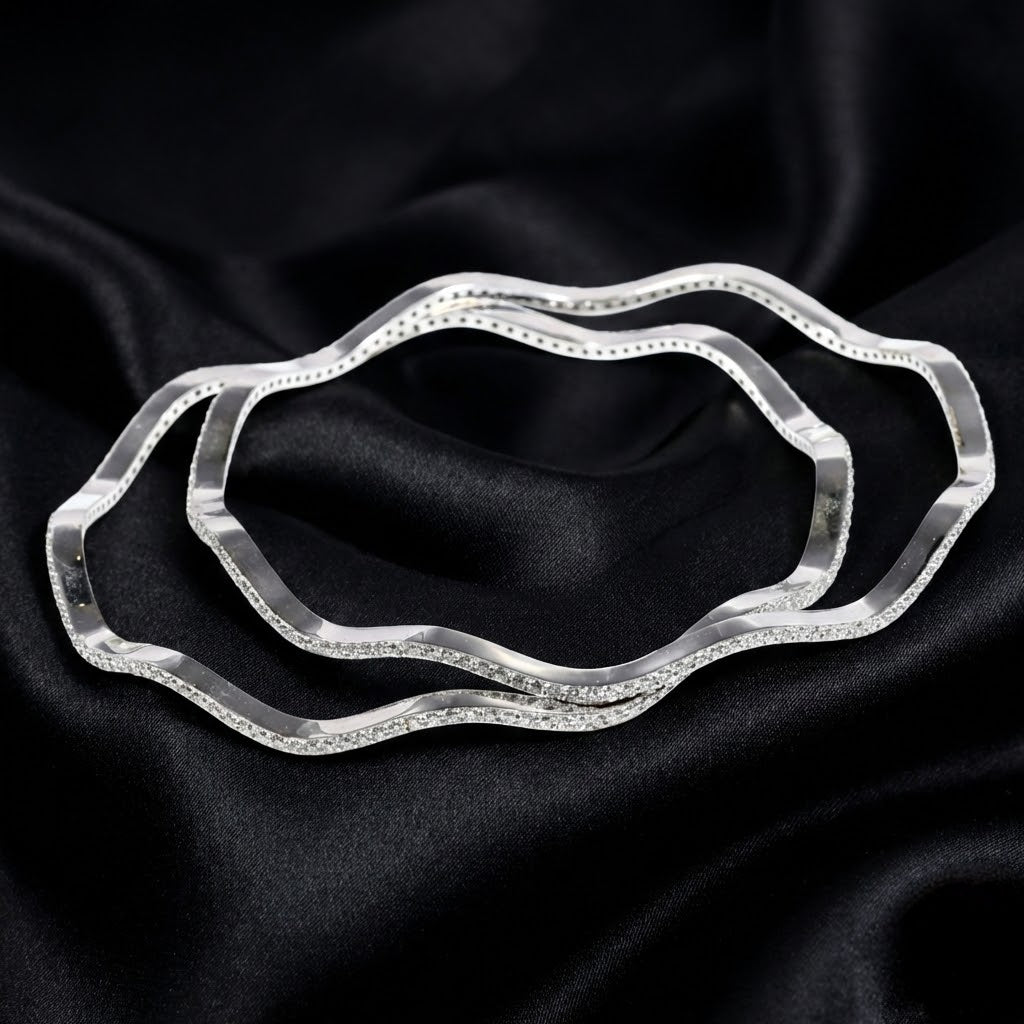 2.7 ct White Gold Wavy Silhouette Lab-Grown Diamond Bangle Set