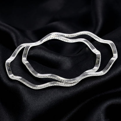 2.7 ct White Gold Wavy Silhouette Lab-Grown Diamond Bangle Set