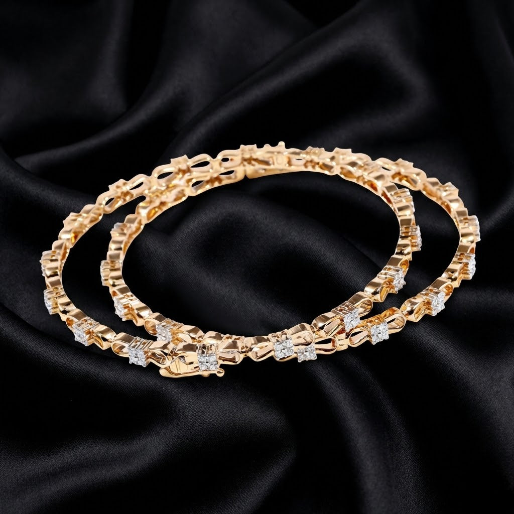 1.64 ct Gathered Ribbon Lab-Grown Diamond Gold Bangle Set