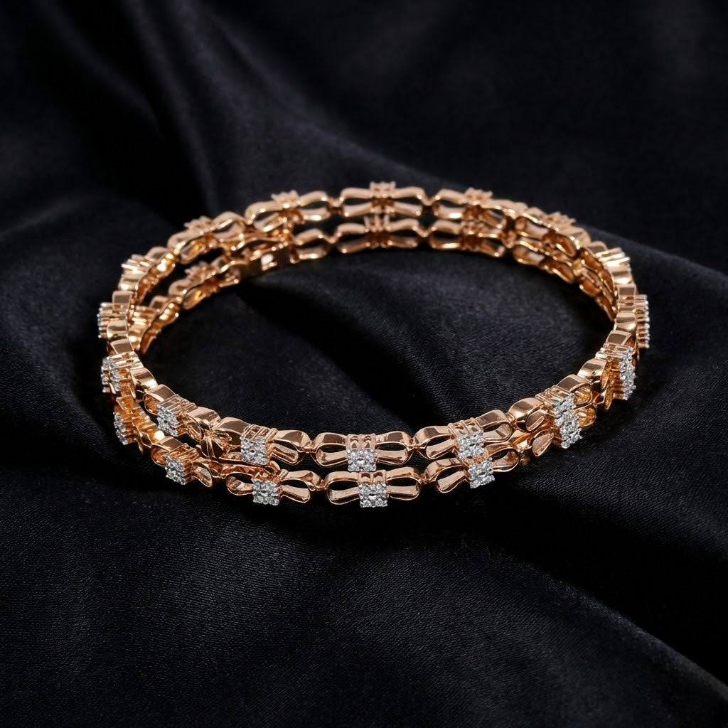 1.64 ct Gathered Ribbon Lab-Grown Diamond Gold Bangle Set