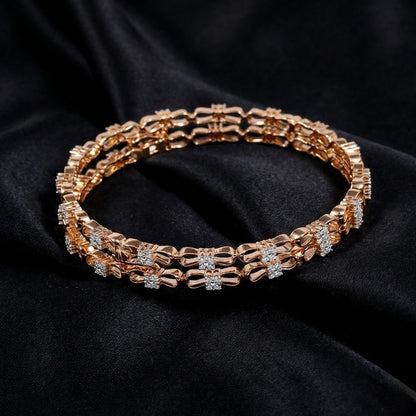 1.64 ct Gathered Ribbon Lab-Grown Diamond Gold Bangle Set