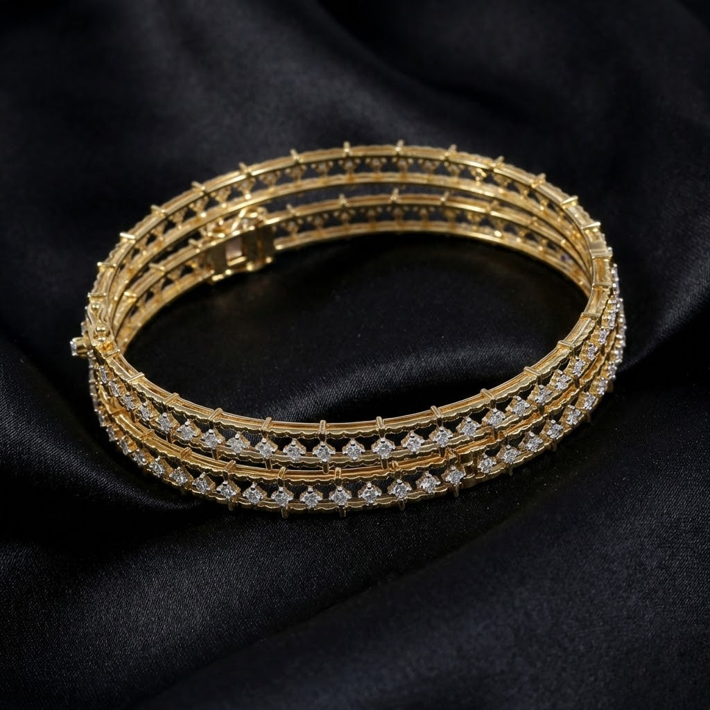 2.2 ct Ethereal Link Lab-Grown Diamond Gold Bangle Set