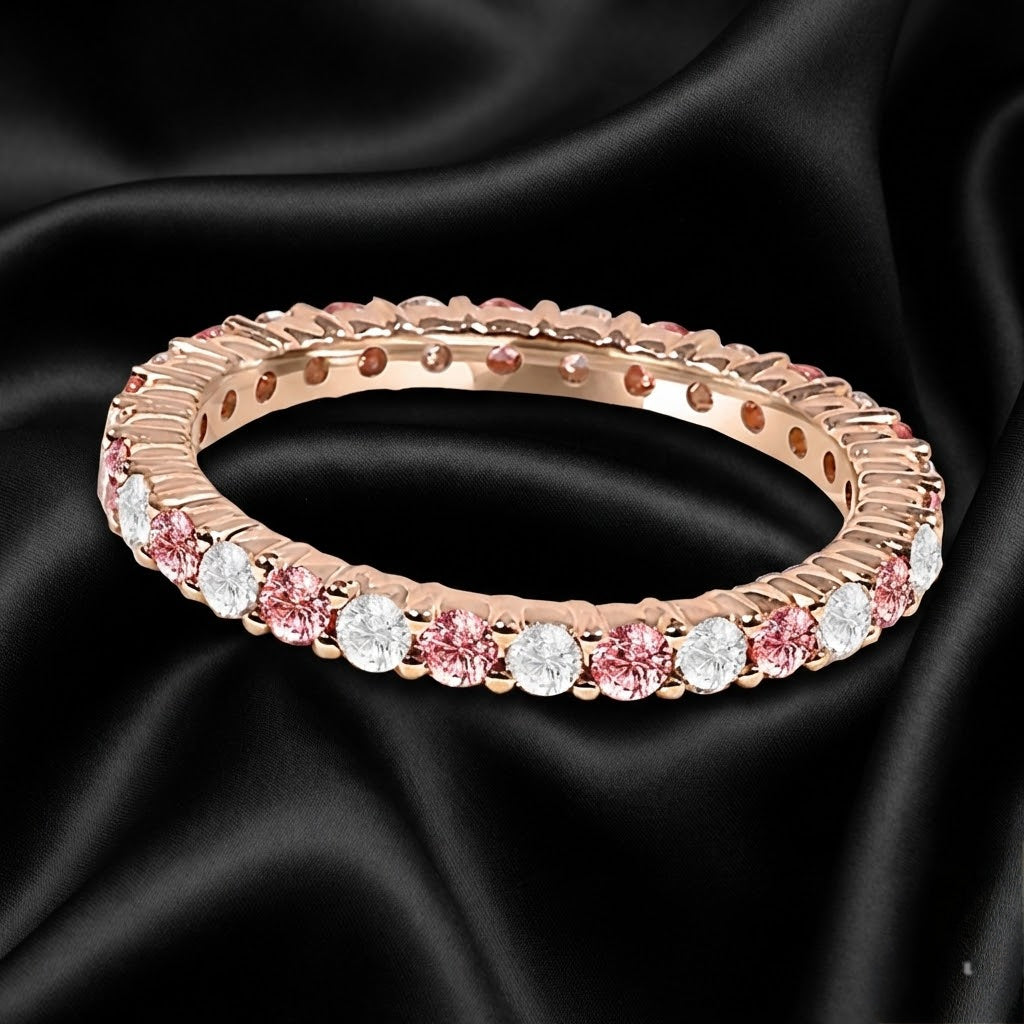 0.97 ct Diamond Eternity Band with White and Champagne Pink Diamond