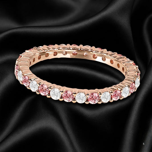 0.97 ct Diamond Eternity Band with White and Champagne Pink Diamond