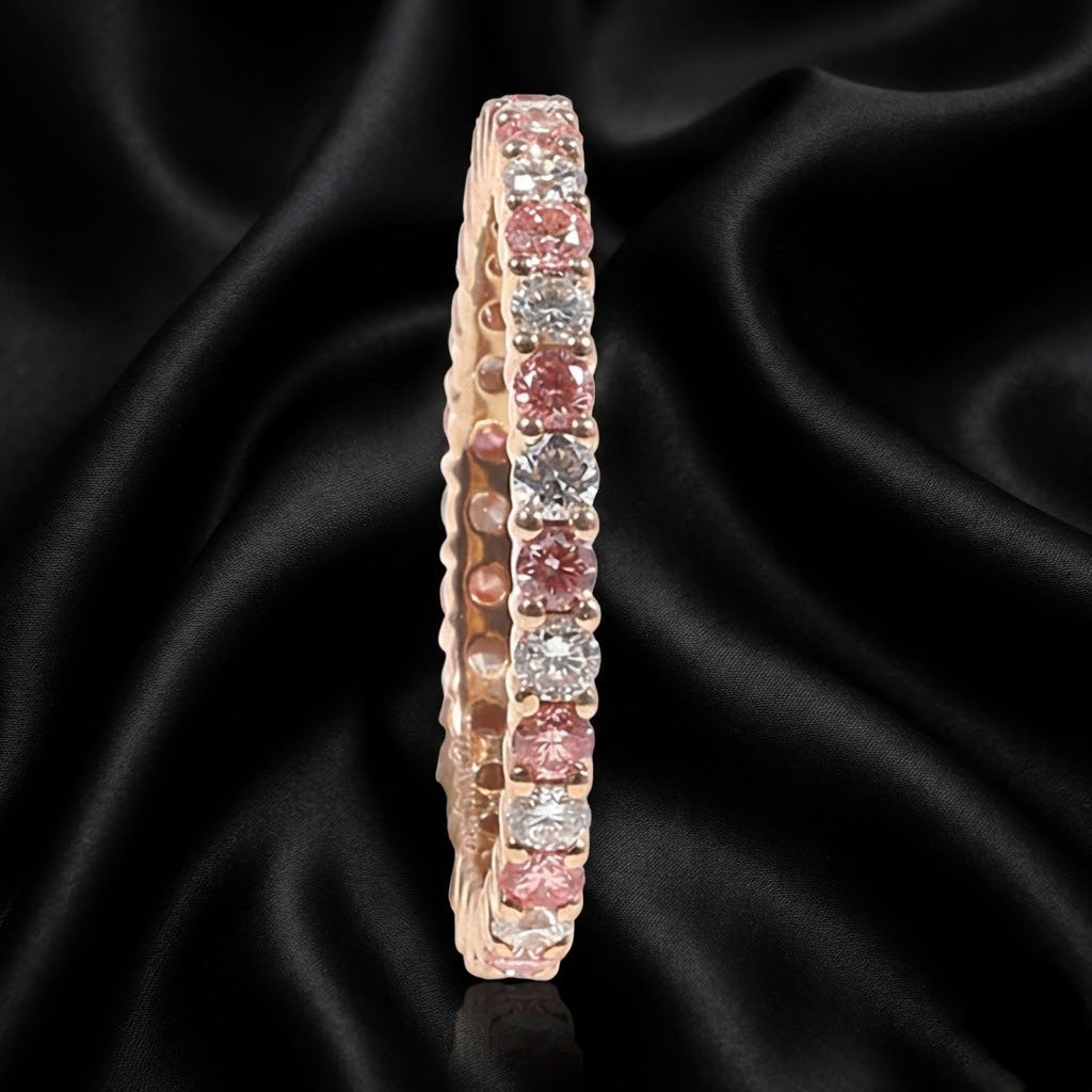 0.97 ct Diamond Eternity Band with White and Champagne Pink Diamond