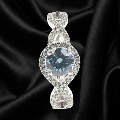 0.70 ct Blue Brilliant-Cut Diamond Ring with Twisted Band and Diamond Halo