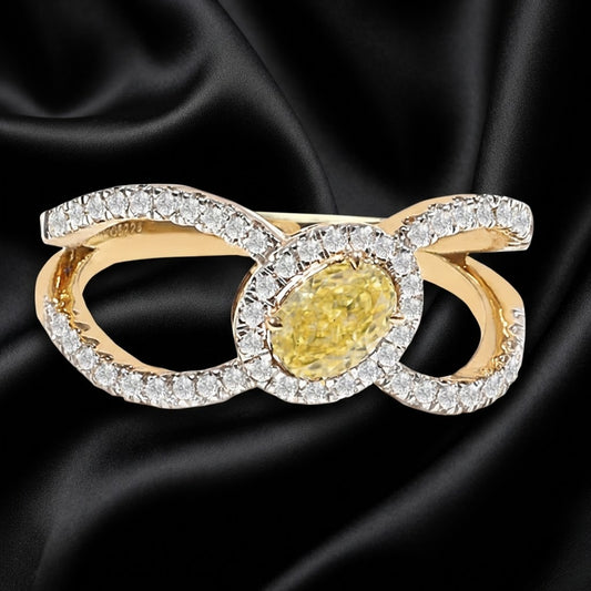 0.42 ct Oval Yellow Diamond Ring with Diamond Halo and Loop Accents