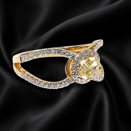 0.42 ct Oval Yellow Diamond Ring with Diamond Halo and Loop Accents