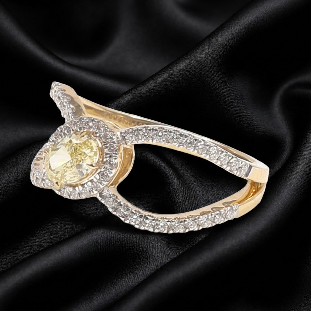 0.42 ct Oval Yellow Diamond Ring with Diamond Halo and Loop Accents
