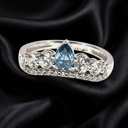 1.00 ct Blue Pear-Shaped Diamond Ring with Graduated Diamond accents