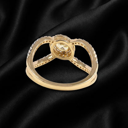 0.42 ct Oval Yellow Diamond Ring with Diamond Halo and Loop Accents