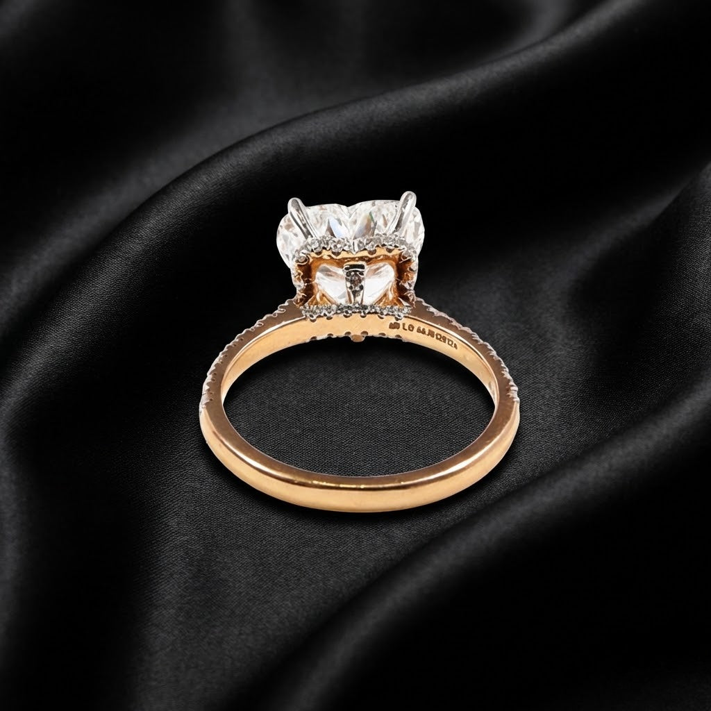 3.11 ct Heart-Cut Lab-Grown Diamond Ring with Hidden Halo and Pavé Band