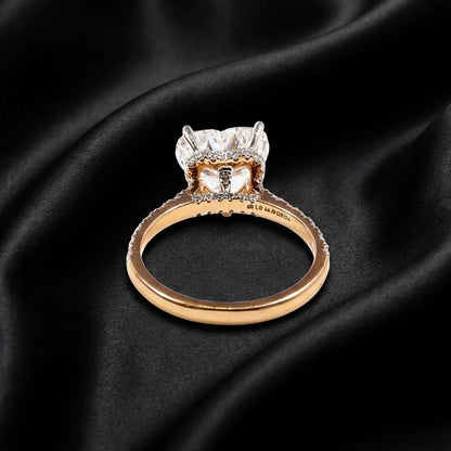 3.11 ct Heart-Cut Lab-Grown Diamond Ring with Hidden Halo and Pavé Band
