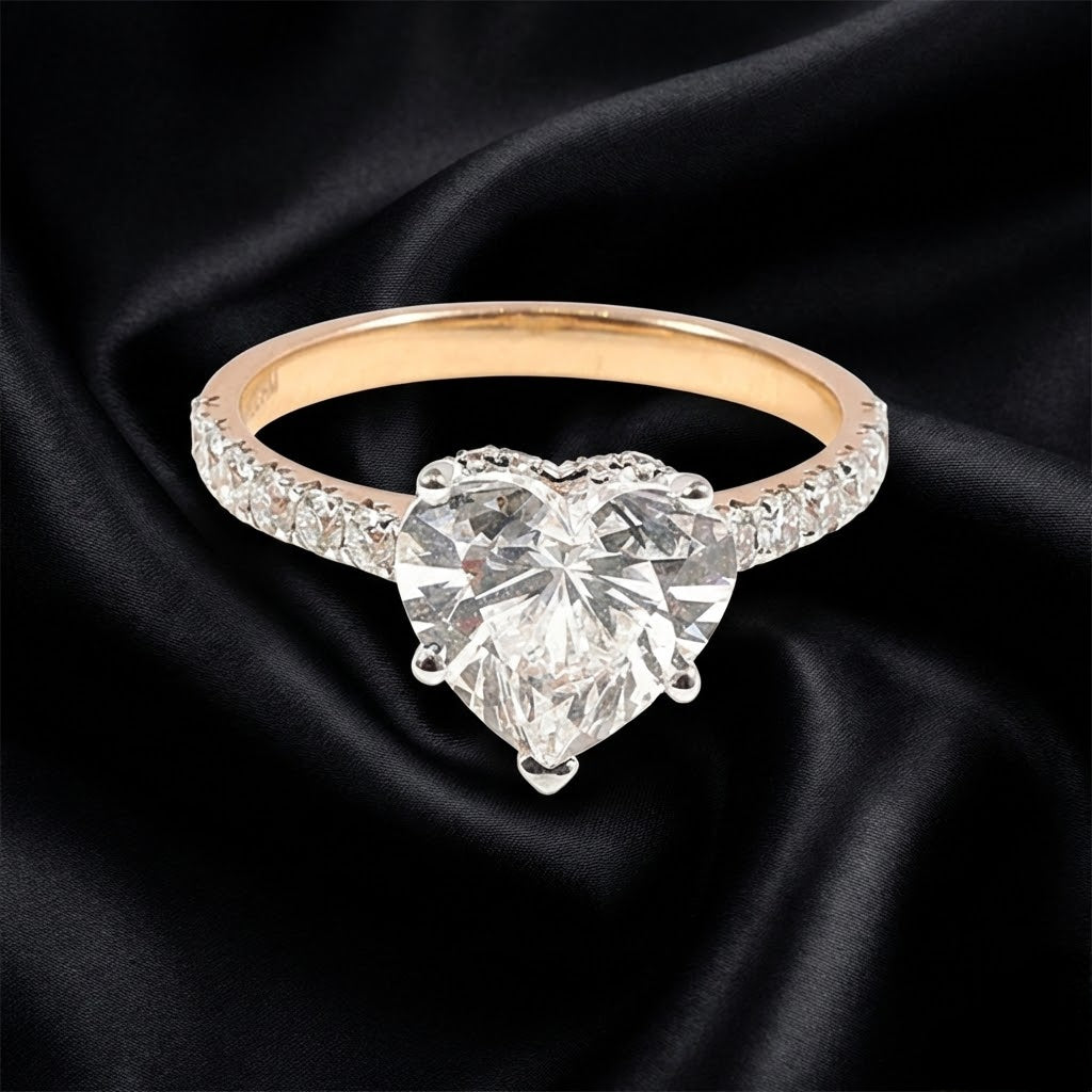 3.11 ct Heart-Cut Lab-Grown Diamond Ring with Hidden Halo and Pavé Band