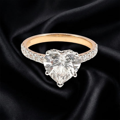3.11 ct Heart-Cut Lab-Grown Diamond Ring with Hidden Halo and Pavé Band