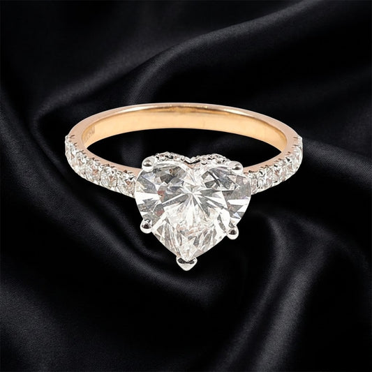 3.11 ct Heart-Cut Lab-Grown Diamond Ring with Hidden Halo and Pavé Band
