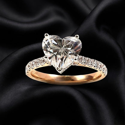 3.11 ct Heart-Cut Lab-Grown Diamond Ring with Hidden Halo and Pavé Band
