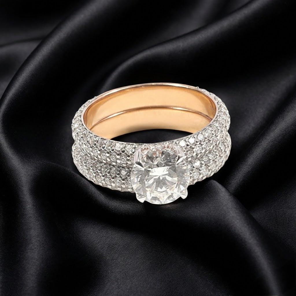 3.37 ct Solitaire Lab-Grown Diamond Ring Set with Pavé Bands