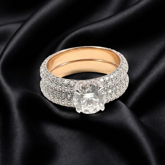 3.37 ct Solitaire Lab-Grown Diamond Ring Set with Pavé Bands