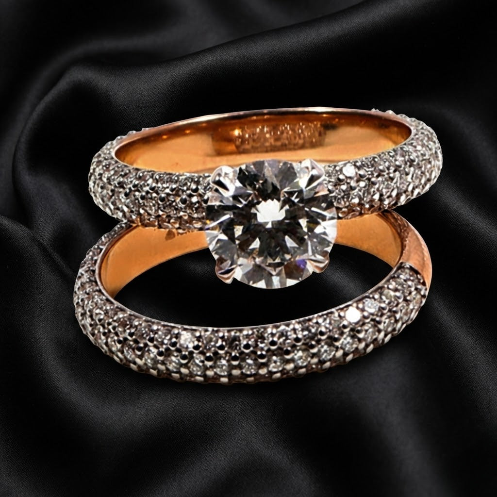 3.37 ct Solitaire Lab-Grown Diamond Ring Set with Pavé Bands