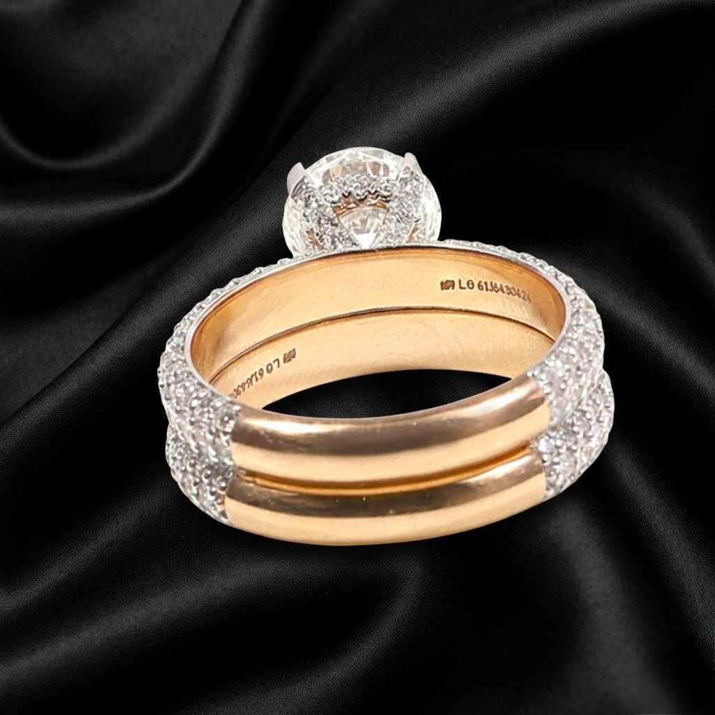 3.37 ct Solitaire Lab-Grown Diamond Ring Set with Pavé Bands