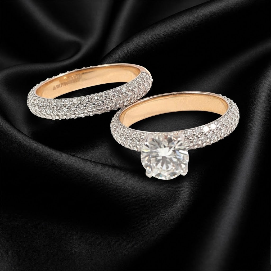 3.37 ct Solitaire Lab-Grown Diamond Ring Set with Pavé Bands