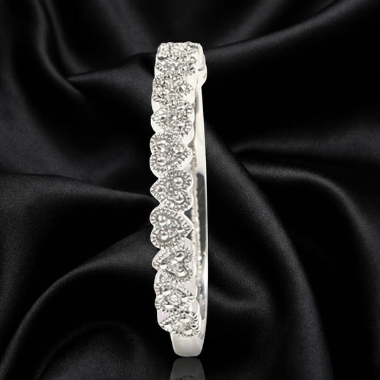 White Gold Alternating Upside-Down Heart Diamond Ring with Round Cut Diamonds