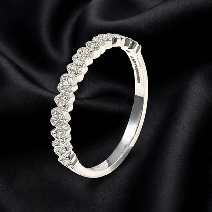 White Gold Alternating Upside-Down Heart Diamond Ring with Round Cut Diamonds