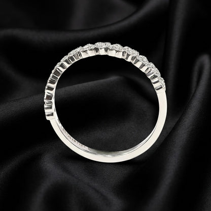 White Gold Alternating Upside-Down Heart Diamond Ring with Round Cut Diamonds