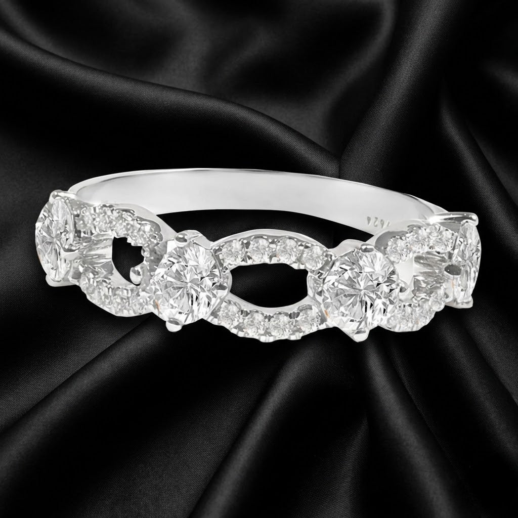 1.4 ct White Gold Loop Diamond Ring with Alternating Round Brilliant Diamonds