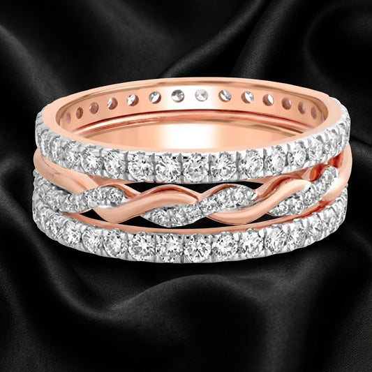 1.37 ct Three-Band Diamond Ring with Intertwined Rope Design